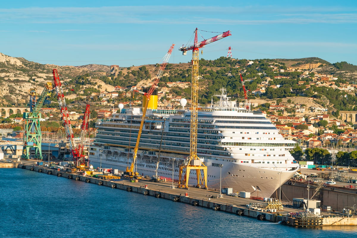 Cruise ship docked at Marseille harbour